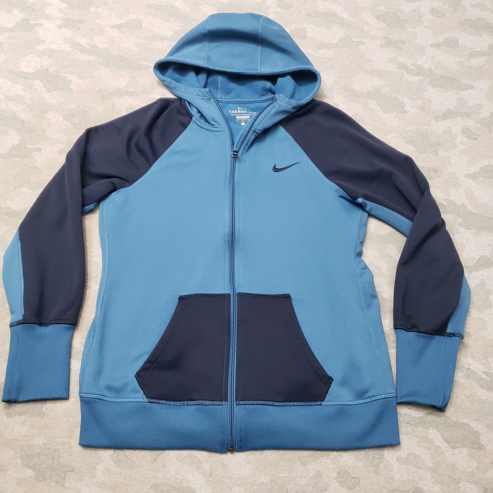 Nike Sweatshirt Womens Large Blue Full Zip Therma Fit Hoodie Outdoors Sports